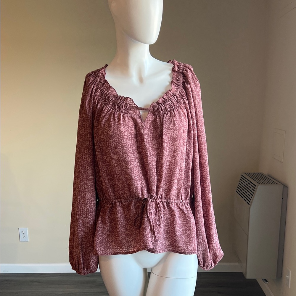 Universal Thread Womens Balloon Long Sleeve Blouse  Mauve Abstract Boho.